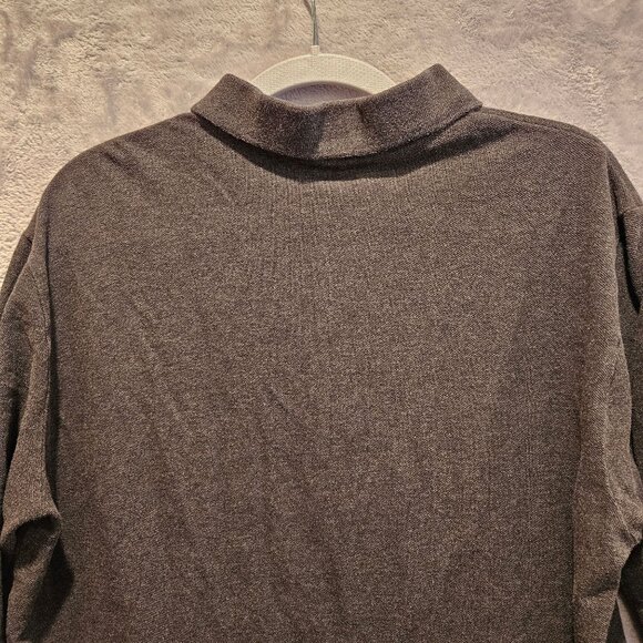 Eddie Bauer Mens L Gray Long Sleeve Polo Shirt 100% Cotton casual Dad office - Picture 4 of 12